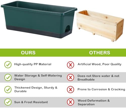 Oliz Window Box Planter 8 Pcs, 17 Inches Rectangle Flower Pots with Drainage Holes & Trays, Vegetable Planters for Windowsill Patio Garden Balcony Home Indoor Outdoor (Dark Green, 16 * 7 * 6 inch) - Image 4