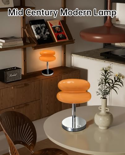 Cordless Orange Mushroom Lamp, Mid Century Modern Glass Lamp 6000mAh Rechargeable Small Table Lamps, Cute Cool Desk Lamps for Living Bedroom Nightstand Home Decor Aesthetic - Image 3