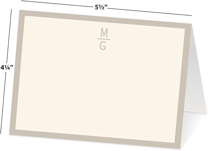 Beige Line Initial on Cream Personalized Note Cards - Set of 24, Envelopes Included, 4.25" x 5.5", Classic Design