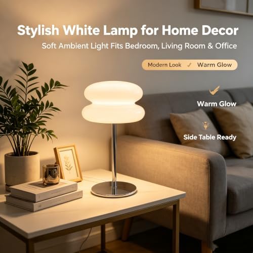Bedroom Mushroom lamp, Medieval Modern Bedside Table lamp, dimmable Retro Egg Tart Headlight, Unique Home Mushroom Decoration Aesthetic Lovely Living Room Desk lamp (White) - Image 6