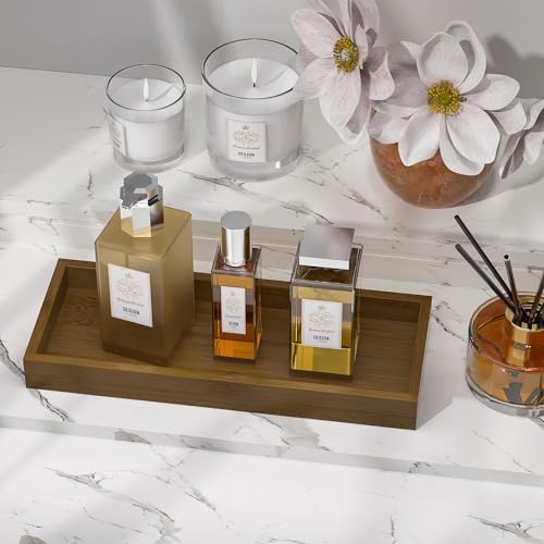 ZHWS Bathroom Vanity Tray for Toilet Tank, Perfume, Jewelry, Candle, Makeup, Decorative Tray, Kitchen Tray Counter Organizer for Soap Dispenser, Coffee Table Brown 11.3”L x 4.4”W x 1.14”H - Image 4