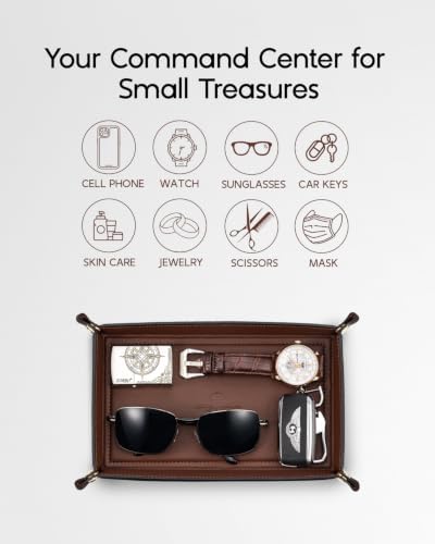 VLANDO Valet Tray for Men, Foldable PU Leather Catchall, Mocha Brown - Image 2