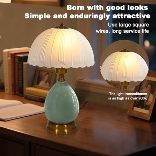 Ceramic Retro Table Lamp, Vintage, 15", Chinoiserie Green Glass - Image 2
