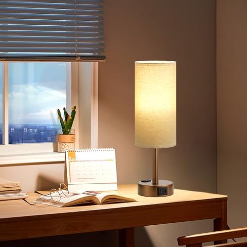 Fenmzee Brown Bedside Lamp for Bedroom, Dimmable Touch, USB A+C, AC Outlet - Image 7
