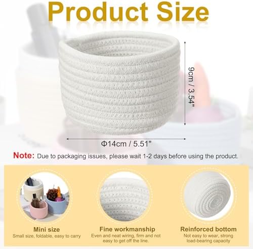 uxcell White Small Cotton Rope Woven Storage Basket, Shelf Closet Storage Gift Woven Baskets Cute Nursery Box Bin Decor Organization Bin for Home Supply, Round, 5.6x3.6 - Image 2