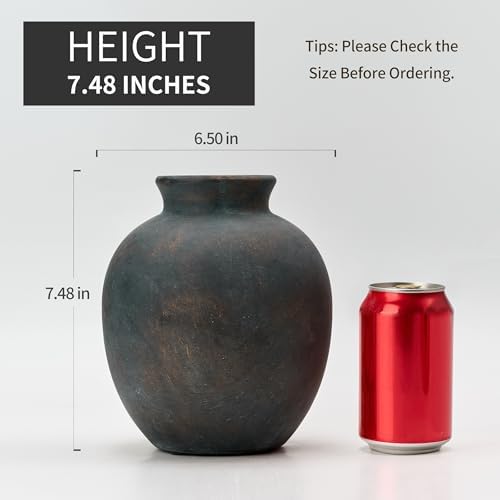SIDUCAL Ceramic Decorative Flower Vase | 7.48 Inch Pottery Rustic Farmhouse Boho Vase for Home Decor, Table, Living Room, Bathroom, Coffee Desk, Shelf, Mantel Decoration, Wedding, Bronze - Image 4