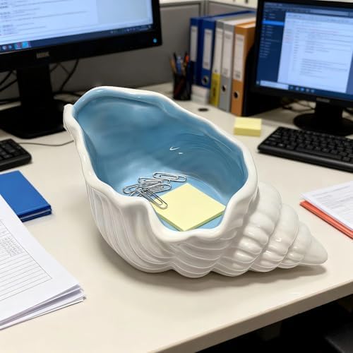 Jewelry Dish Tray For Coastal Beach Room Decor, Cute Ceramic Ring Holder Gift for Mom Sister Women Friends, Decorative Jewelry Organizer Tray for Rings Earrings Necklaces Keys (Blue Conch) - Image 4