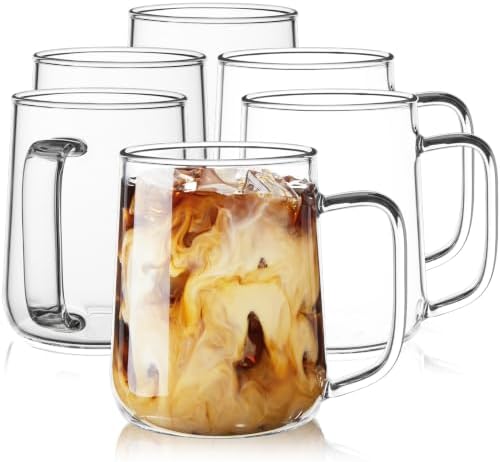 Large Glass Coffee Mugs, 20 oz Glass Coffee Cups Set of 6, Clear Borosilicate Glass Mugs with Handles for Cappuccino, Tea, Latte, Hot/Cold Beverages, Wine, Americano by Unknown