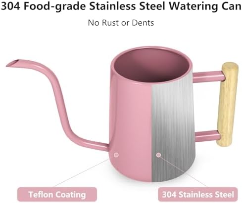 Watering Can Indoor Plants, 35 oz/1000 ml Metal Stainless Steel Watering Can Pot with Long Spout for Indoor House Plants Bonsai Outdoor Garden Flower Decorative (Pink) - Image 3