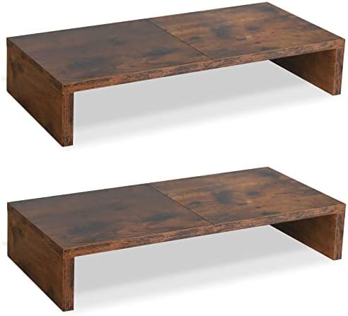 TEAMIX 2-Pack Monitor Stand Riser 20 inch, Wooden Tabletop Shelf, Brown by TEAMIX