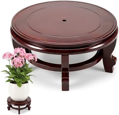 10 Inch Wooden Plant Stand Indoor Chinese Vase Fishbowl Display Stands Round Asian Style Wood Tall Planter Display for Home Indoor Plants Outdoor Decoration by Unknown