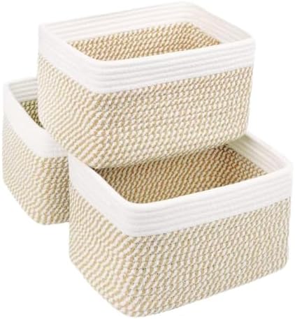 R RUNKA Small Cotton Rope Basket – Storage Bin for Organizing (10.6" x 6.7" x 6.7"), Bathroom Storage Basket for Shelf, Counter & Closet（White & Mixed Camel） by RRUNKA