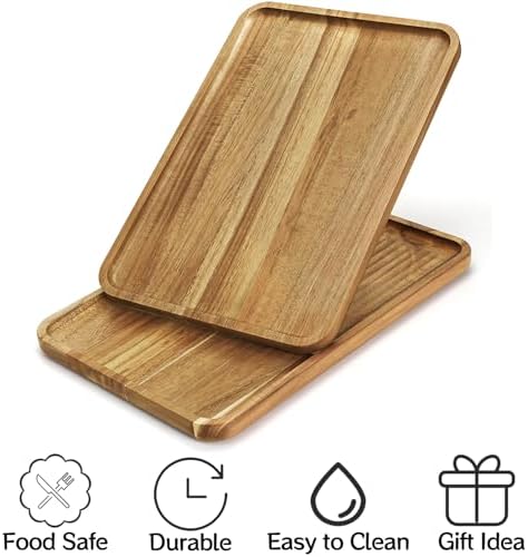 YOUEON Set of 2 Acacia Wood Serving Tray with Raised Edge, 14.2 x 9.5 Inch Rectangular Serving Tray, Appetizer Cheese Plate, Sandwich Dessert Trays, Wood Plates for Food, Coffee, Fruit, Cookie - Image 4