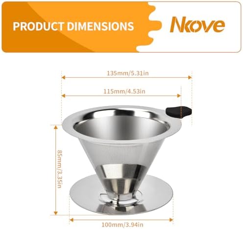 NKOVE Pour Over Coffee Dripper Stainless Steel Reusable Filter Coffee Maker (Pack of 2) - Image 5