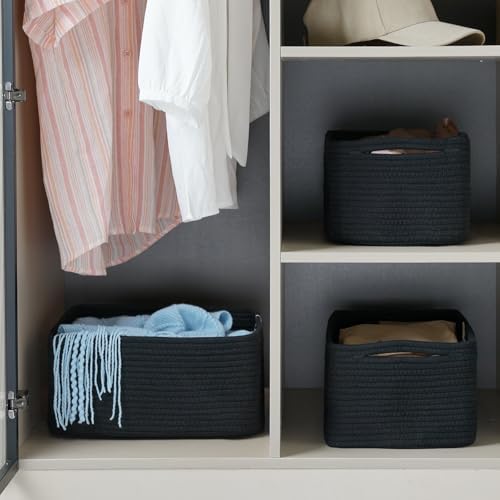 3 Pack Storage Baskets for Organizing, 13.7×9.5×6.3", Black - Image 5