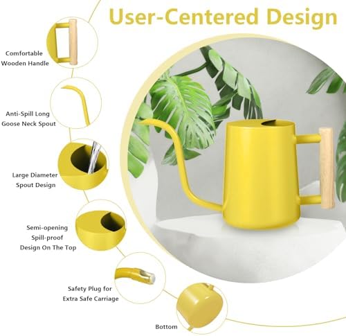 Watering Can Indoor Plants, 35oz Small Stainless Steel Metal Watering Can Modern Decorative Watering Pot with Long Spout for Indoor House Plant Bonsai Garden Flowers (Yellow) - Image 7