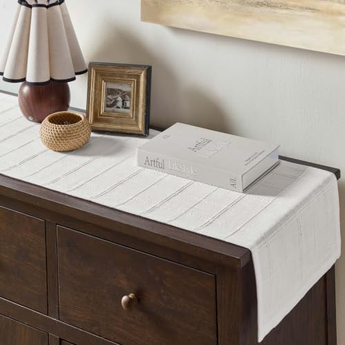 ZeeMart Linen Checked Farmhouse Table Runner, 13x60 Inches Bright White - Image 6