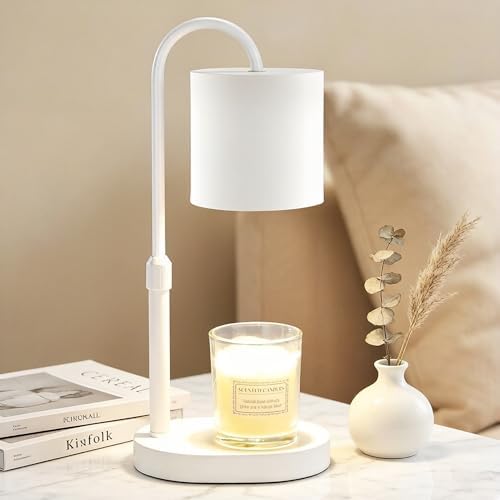 Dreamholder Electric Candle Warmer Lamp with Timer, Dimmable Candle Lamp with Adjustable Height, Wax Melter for Jar Candles Wood Base Floral Home Decor Gifts for Women Mom, White by Dreamholder