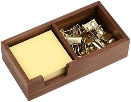 MultiBey Walnut Sticky Note Holder for Desk - 2-in-1 Organizer with Paper Clip Tray & 3x3 Post It Dispenser, Wood Self Stick Memo Pad Holder Dispenser Supplies Organizer for Office Home Schools by MultiBey