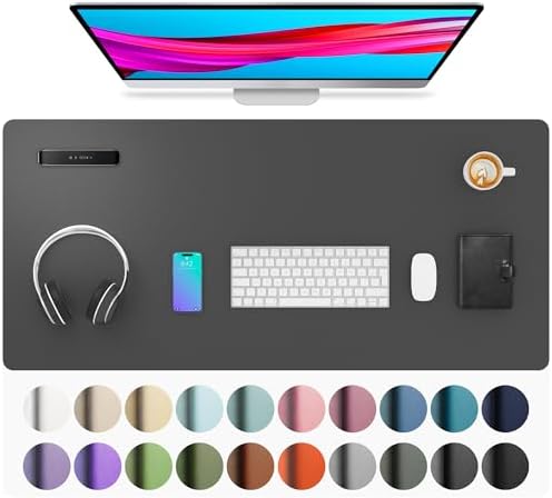 Aothia Leather Desk Pad Protector, Mouse Pad, Office Desk Mat, Non-Slip PU Leather Desk Blotter, Laptop Desk Pad, Waterproof Desk Writing Pad for Office and Home (Gray,36" x 17") by AothiaSimpleNaturalUnique