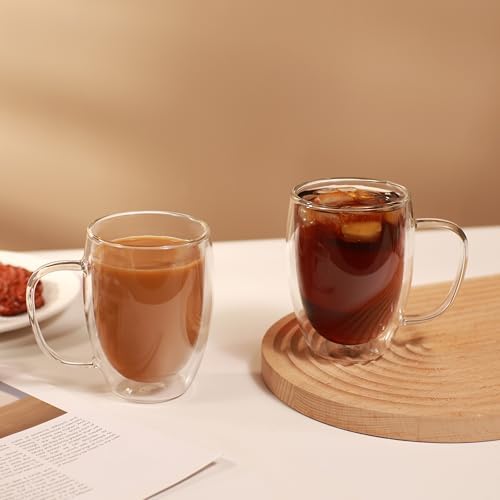 CNGLASS 6 Pack Double Walled Glass Coffee Mugs，12oz Clear Coffee Cups with Handle，Insulated Glass Espresso Mugs for Latte,Cappuccino,Tea - Image 6
