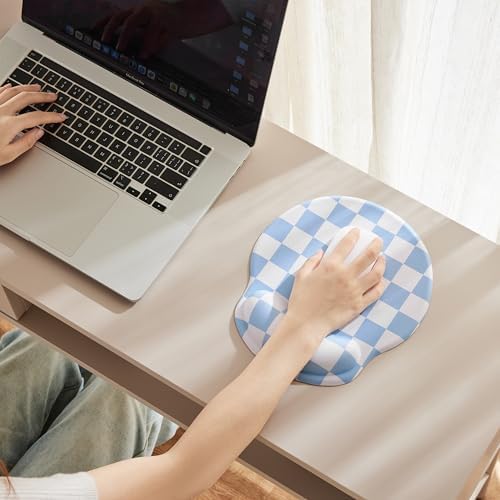 Ohocut Blue Checkered Mouse Pad with Gel Wrist Rest, Wrist Support, Ergonomic Desk Accessories for Women, Office Laptop Gaming Decor, Cute Aesthetic Trendy Check Design - Image 6