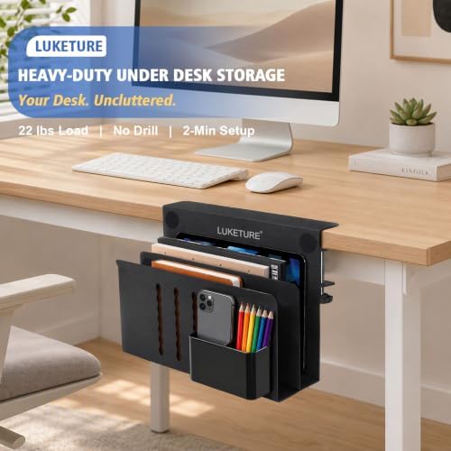 LUKETURE Desk Side Storage, 2 Tie Laptop Holder No Drill Clamp On Organizer - Image 2
