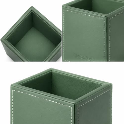 UnionBasic Square Pens Pencils Cup Holder Desk Stationery Organizer, Selected Faux Leather, Malachite Green - Image 3