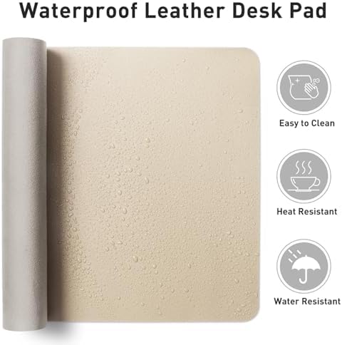 Aothia Leather Desk Pad Protector, Mouse Pad, Office Desk Mat, Non-Slip PU Leather Desk Blotter, Laptop Desk Pad, Waterproof Desk Writing Pad for Office and Home (Beige, 36" x 17") - Image 6