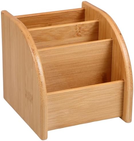 Natural Bamboo Desk Organizer, Multi-use Pen Holder Bathroom Vanity Storage, Sturdy Countertop Organizer for Office Supplies, Makeup, Utensils & Home Kitchen by Unknown