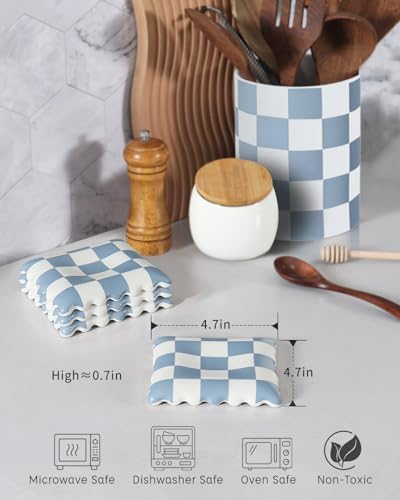 Ceramic Spoon Rest, Blue Checkered Spoon Rest for Stove Top, Large Spoon Holder, Spoon Rest for Kitchen Counter, Coffee Accessories for Housewarming& Coffee Station - Image 2