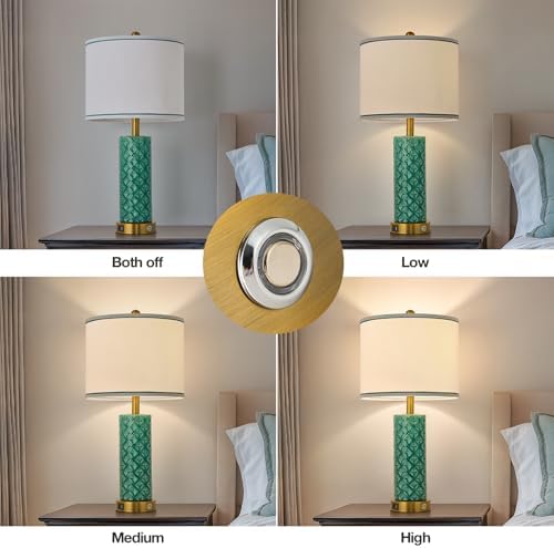 Set of 2 Table Lamp for Living Room Bedroom Farmhouse,26'' Touch Control Bedroom Turquoise Ceramic Lamps 3-Way Dimmable Bedside Lamps with USB A+C Ports Linen Shade for Home - Image 4