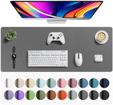 Aothia Faux Leather Desk Mat - Large Mouse Pad, Non-Slip PU Leather Blotter, Waterproof Writing Surface for Office and Home (Grey, 42" x 17") by AothiaSimpleNaturalUnique