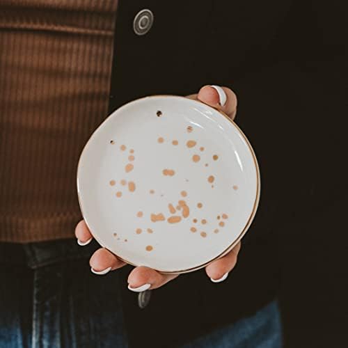 Sweet Water Decor Ring Dish Engagement - Ceramic Wedding Ring Dish for Bridal Shower - Ring Dishes for Women with White & Gold Speckled Decorative - Elegant Ring Dish Holder & Jewelry Organizer - Image 2