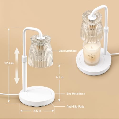 Shering White Candle Warmer Lamp with Timer & Dimmable - Metal Base & Glass Shade, Adjustable Height Wax Melter for Jar Candles, Mother's Day for Women - Image 4