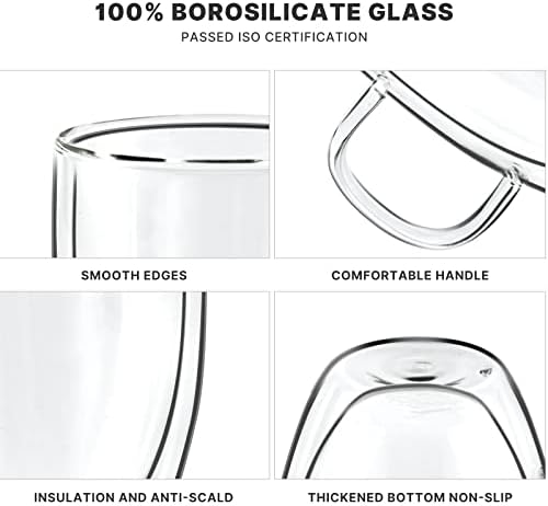 YUNCANG Double Wall Coffee Mugs, (4-Pcak) 16 Ounces-Clear Glass Cups with Handle,lnsulated,Cappuccino,Tea,Latte Cups,Beverage Glasses Heat Resistant - Image 3