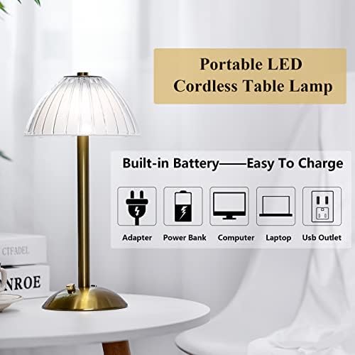 Liliful 1 Pcs Cordless Table Lamp LED Touch, Gold, Mushroom Style - Image 3
