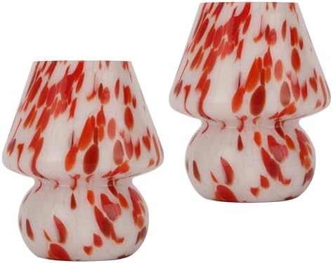 Mushroom Lamp Small Glass Table Lamp, Bedside Nightstand Lamp, Cute Desk Lamp for Bedroom, Dorm, Living Room & Kitchen, Classic Vintage Home Decor Lamp (2, Red&White) by Unknown