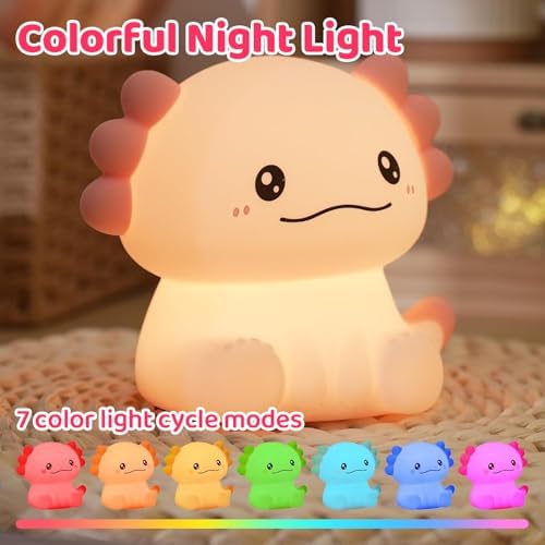 Axolotl LED Night Light, Silicone Touch Lamp for Bedroom with 7 Colors Timer and Dimmable 3-Level Squishy Warm Cute Night Lights, Rechargeable Animal Lamp for Bedroom Decor Birthday Gift - Image 3