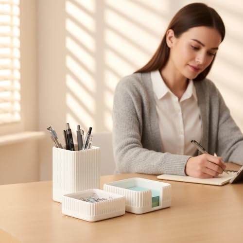 Aesthetic Desk Organizer Set,3-Piece Sturdy Plastic Office Accessories - Image 2