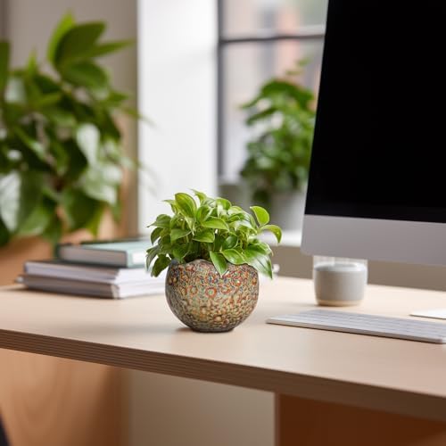 Ceramic Pots for Plants - 4 Inch Plant Pots with Drainage Hole and Plug, Small Succulent Pot for Indoor Plants Outdoor, Modern Flower Pot, Office Decor, Housewarming Gifts, Speckled-Brown - Image 3