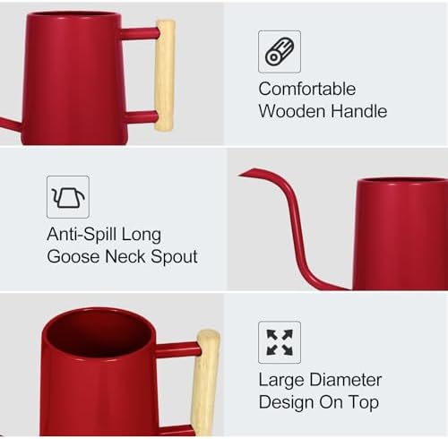 Watering Can Indoor Plants, 35 oz/1000 ml Metal Stainless Steel Watering Can Pot with Long Spout for Indoor House Plants Bonsai Outdoor Garden Flower Decorative (Red) - Image 4