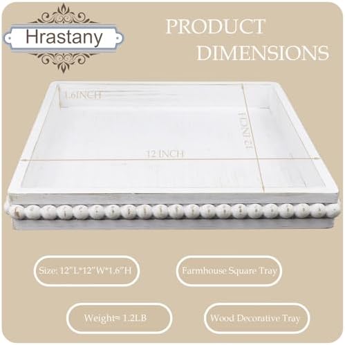 Hrastany Square Wood Decorative Serving Tray, 15"*9" Whitewashed - Image 3