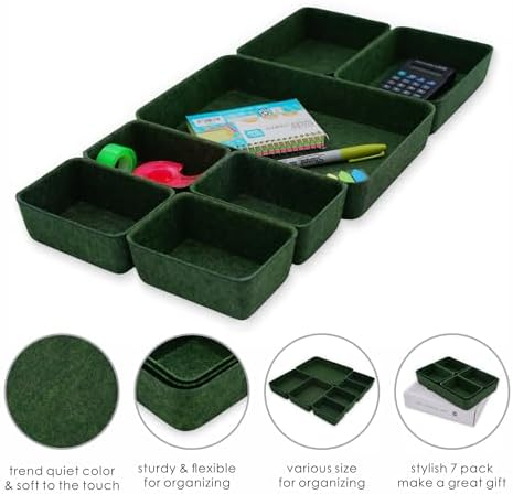 Welaxy 7-Piece Felt Drawer Organizer Bins, Dividers Tray Set, Forest Green - Image 4