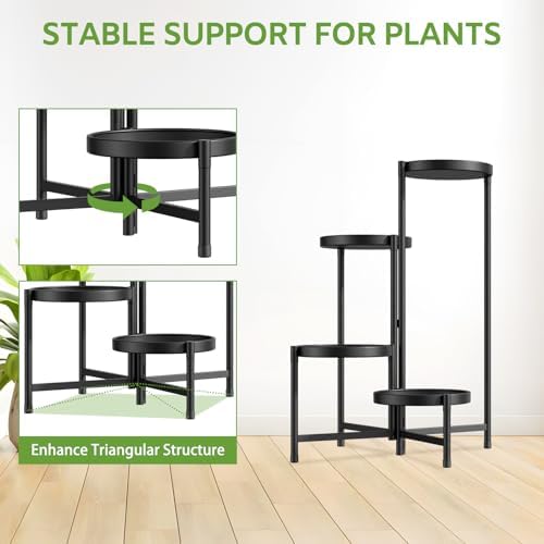 iDavosic.ly 4 Tier Large Plant Stand Indoor Outdoor, 10 In Wide Tray, Black - Image 5