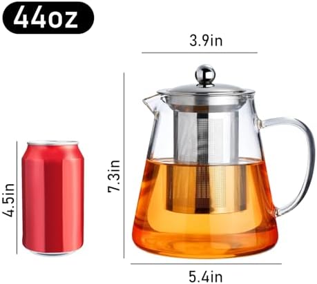 PARACITY Glass Teapot Stovetop 44 OZ, Borosilicate Clear Tea Kettle with Removable 18/8 Stainless Steel Infuser, Teapot Blooming and Loose Leaf Tea Maker Tea Brewer for Camping, Travel (1300ml) - Image 2