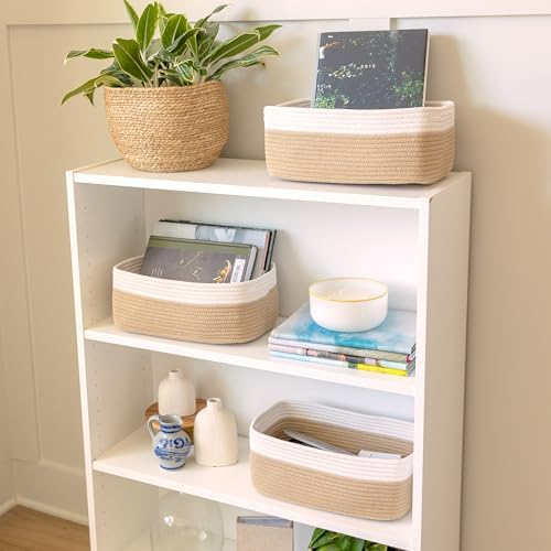 NaturalCozy 13.5”x8.5”x5.5” Storage Baskets for Shelves 3 Pack | Cotton Rope Woven Small Baskets for Organizing | Small Storage Bins for Nursery, Bathroom, Closet, Cube Shelf, Decorative, Gift - Image 3