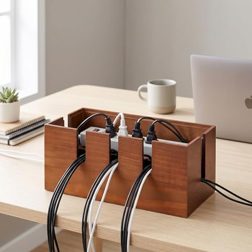 Wood Cable Management Box, Power Strip Cord Organizer Box, for Electrical Hiding Cord Management, Desk Cable Storage Box for Home Office - Image 7