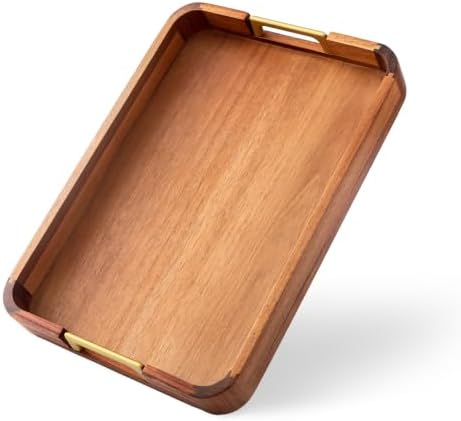 GinSent Wooden Serving Tray with Handles,Wooden Trays for Kitchen Counter Decorative Trays Wood Tray Coffee Table Tray for Living Room House Decor 16.7-INCH with 1.2cm Thickness Wood by GinSent