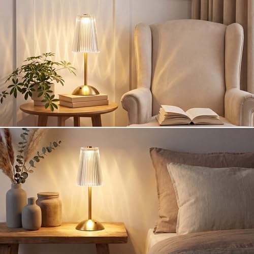 Liliful 2 Pcs Cordless Table Lamp LED Touch, Gold, Small Stripes - Image 6